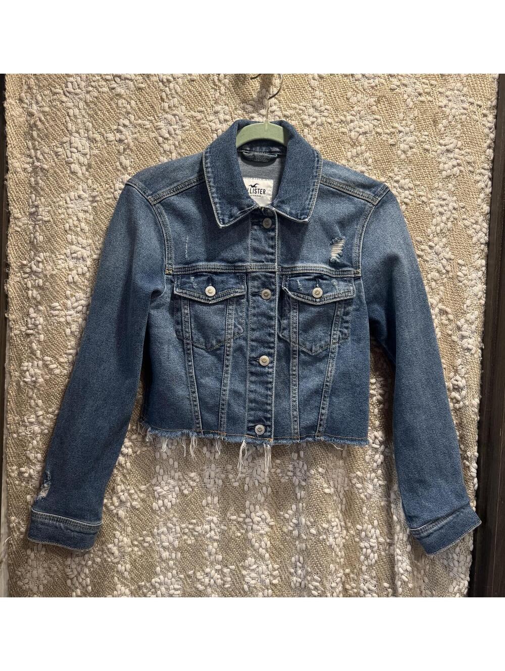 Hollister Womens X Small Blue Cropped Jean Jacket